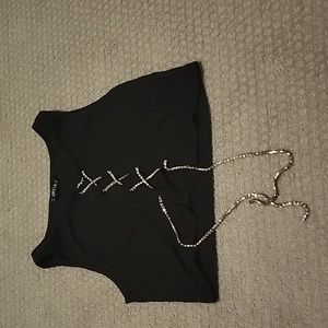 Black crop top with blingy string